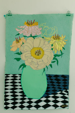 Classic Peonies on Checkered Tablecloth