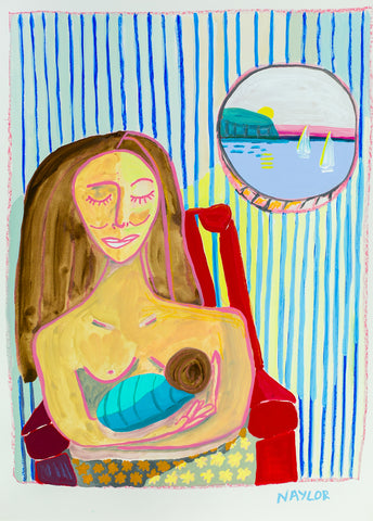 Woman in Red Chair with Sailboats