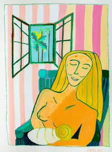 Woman in Chair with Palms