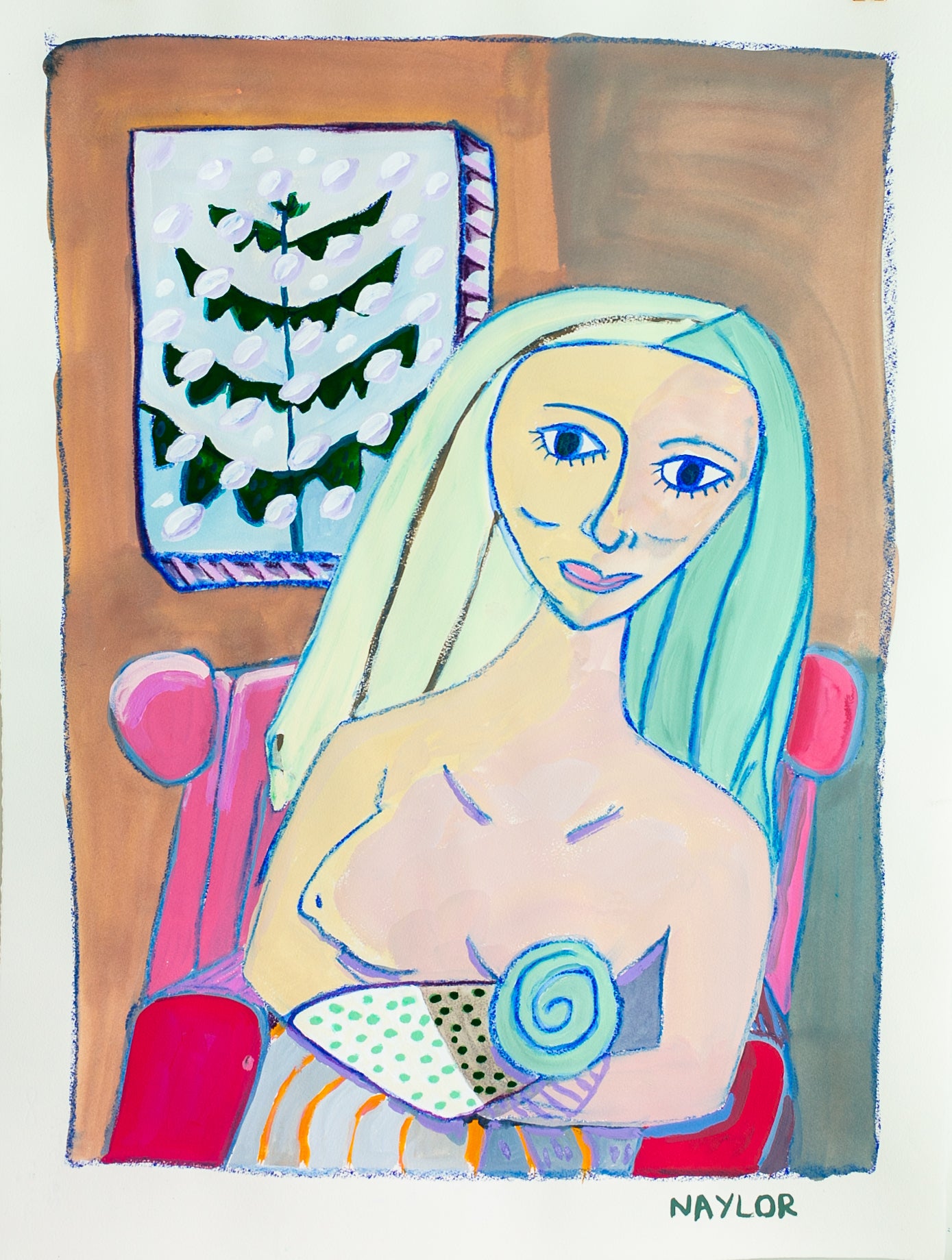 Woman in Chair with Snow falling Outside