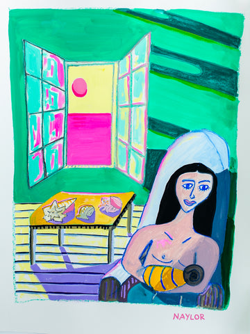 Woman in Chair in Green Room