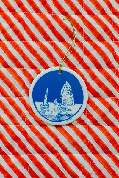 Sailboat Opti Porcelain Ornament