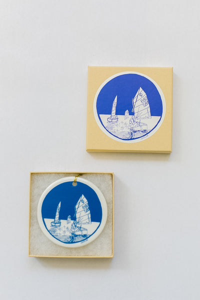 Sailboat Opti Porcelain Ornament