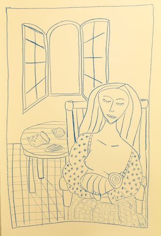 Blue Woman in Chair with seashells
