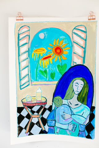 Woman in Chair with Sunflowers