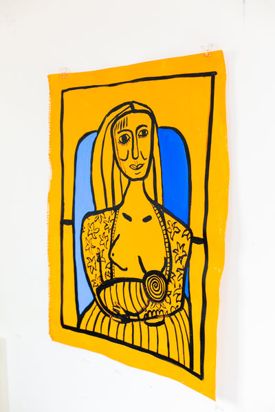 Yellow Woman in Chair with Baby