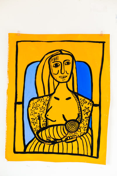 Yellow Woman in Chair with Baby