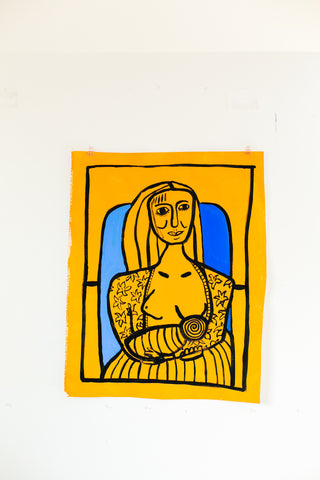 Yellow Woman in Chair with Baby
