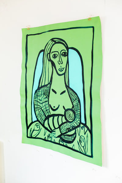 Woman in Chair with Flowered Robe