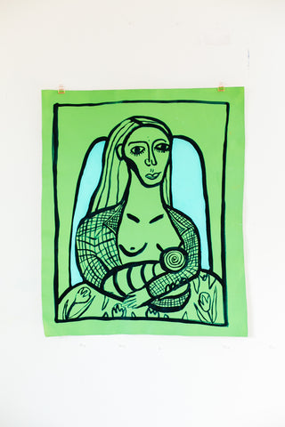 Woman in Chair with Flowered Robe