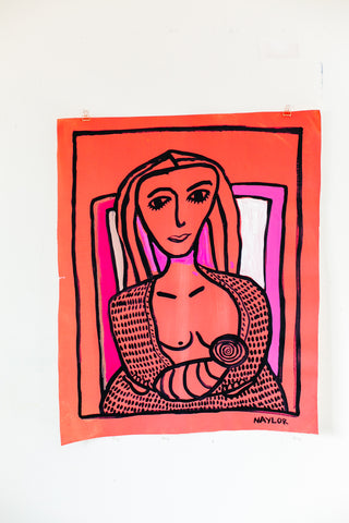 Red Woman in Chair with baby