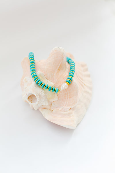 14K Gold Plated + Sterling Silver Turquoise and Pearl Necklace