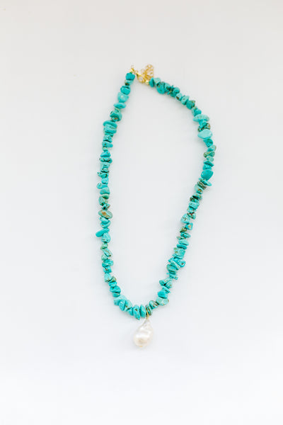 14K Gold Plated + Sterling Silver Turquoise and Pearl Necklace