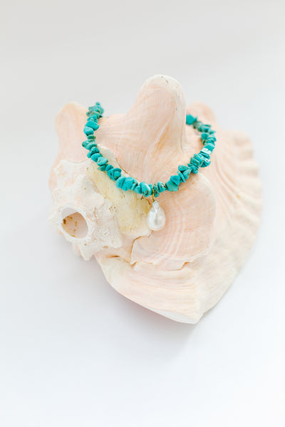 14K Gold Plated + Sterling Silver Turquoise and Pearl Necklace