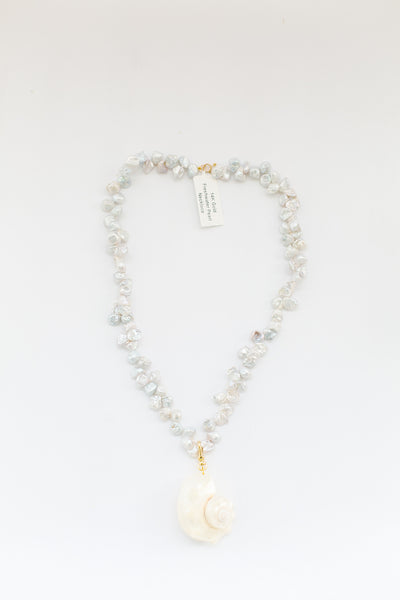14K Gold Freshwater Pearl Necklace with Seashell Charm